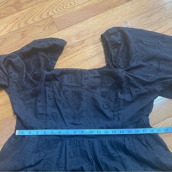 JOHNNY WAS ELLA SILK COTTON MINI DRESS BLACK EMBROIDERED PUFF SLEEVES Sz XL - Picture 9 of 14